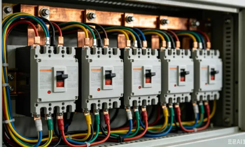 Heavy-duty capacitor contactors and wiring inside a power factor correction panel